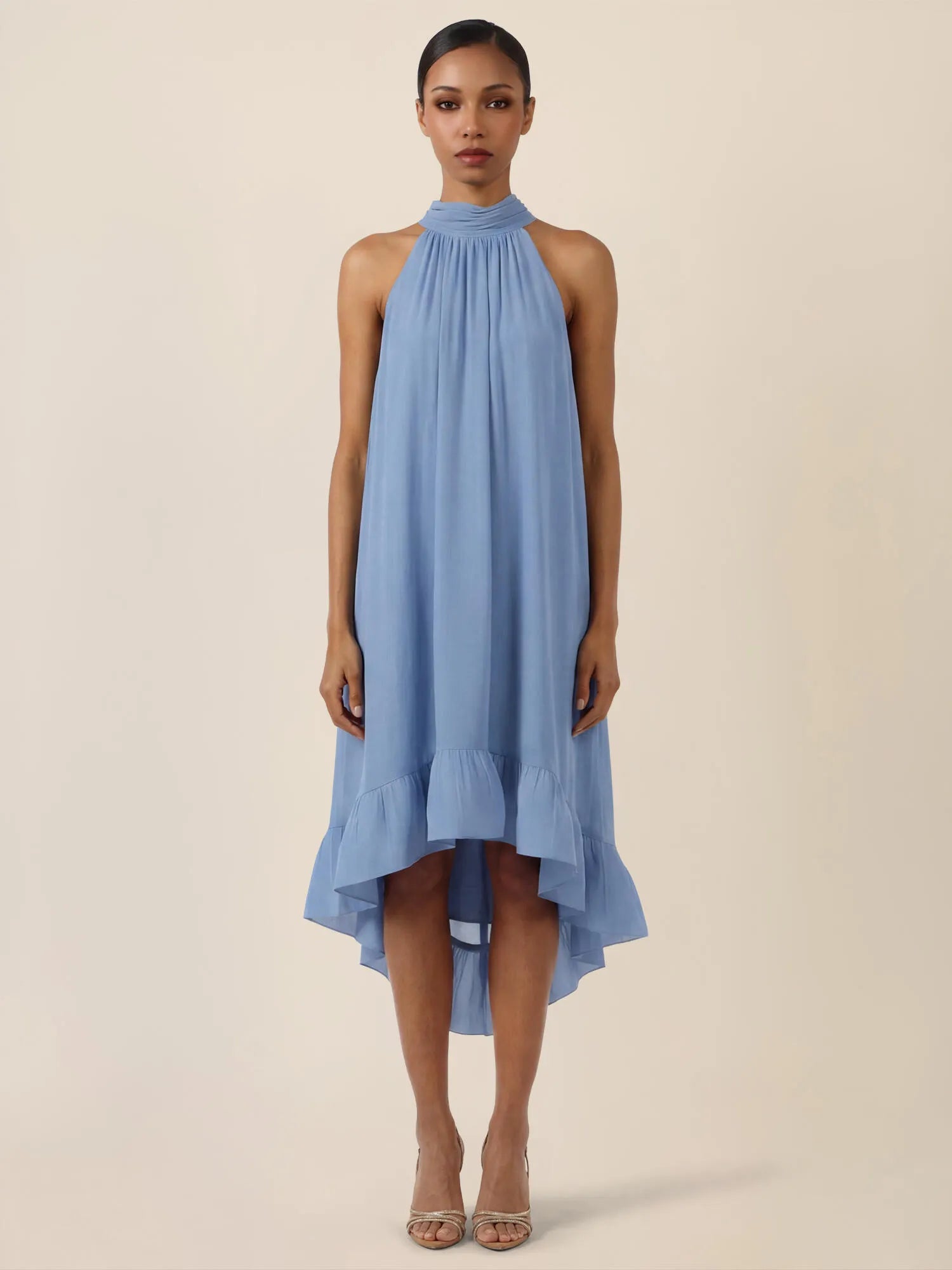 Neckholderkleid Midi mit Volantsaum