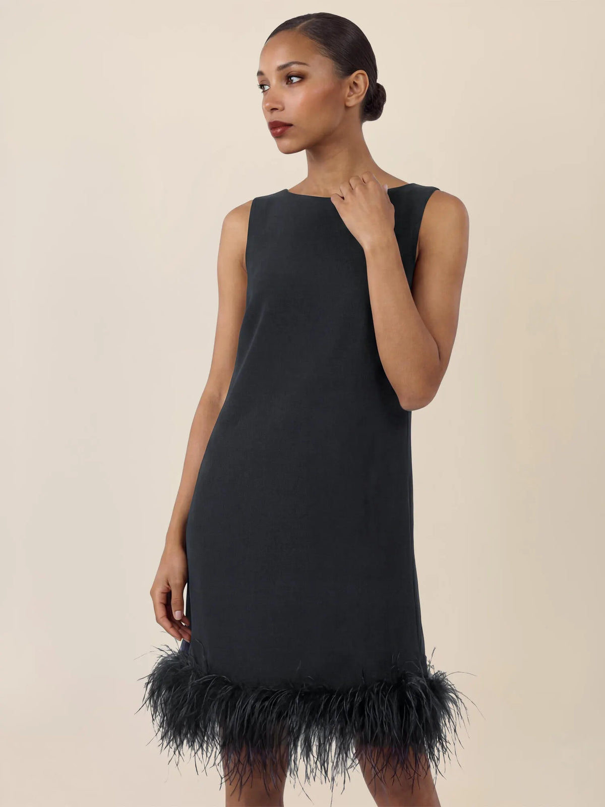 Shiftkleid Midi mit Federsaum