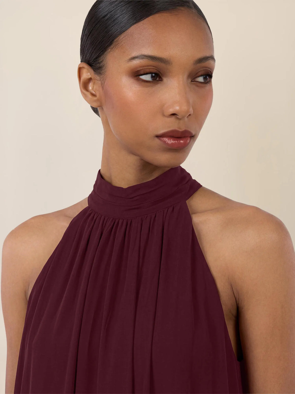 Chiffonkleid Maxi mit Stehkragen