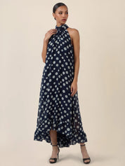 Neckholderkleid Maxi mit Volantsaum