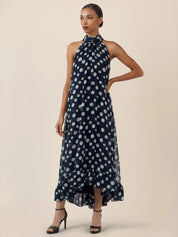 Neckholderkleid Maxi mit Volantsaum