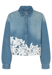 Jeanshemd mit Spitzenbesatz