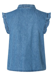 Jeansbluse mit Rüschenärmeln