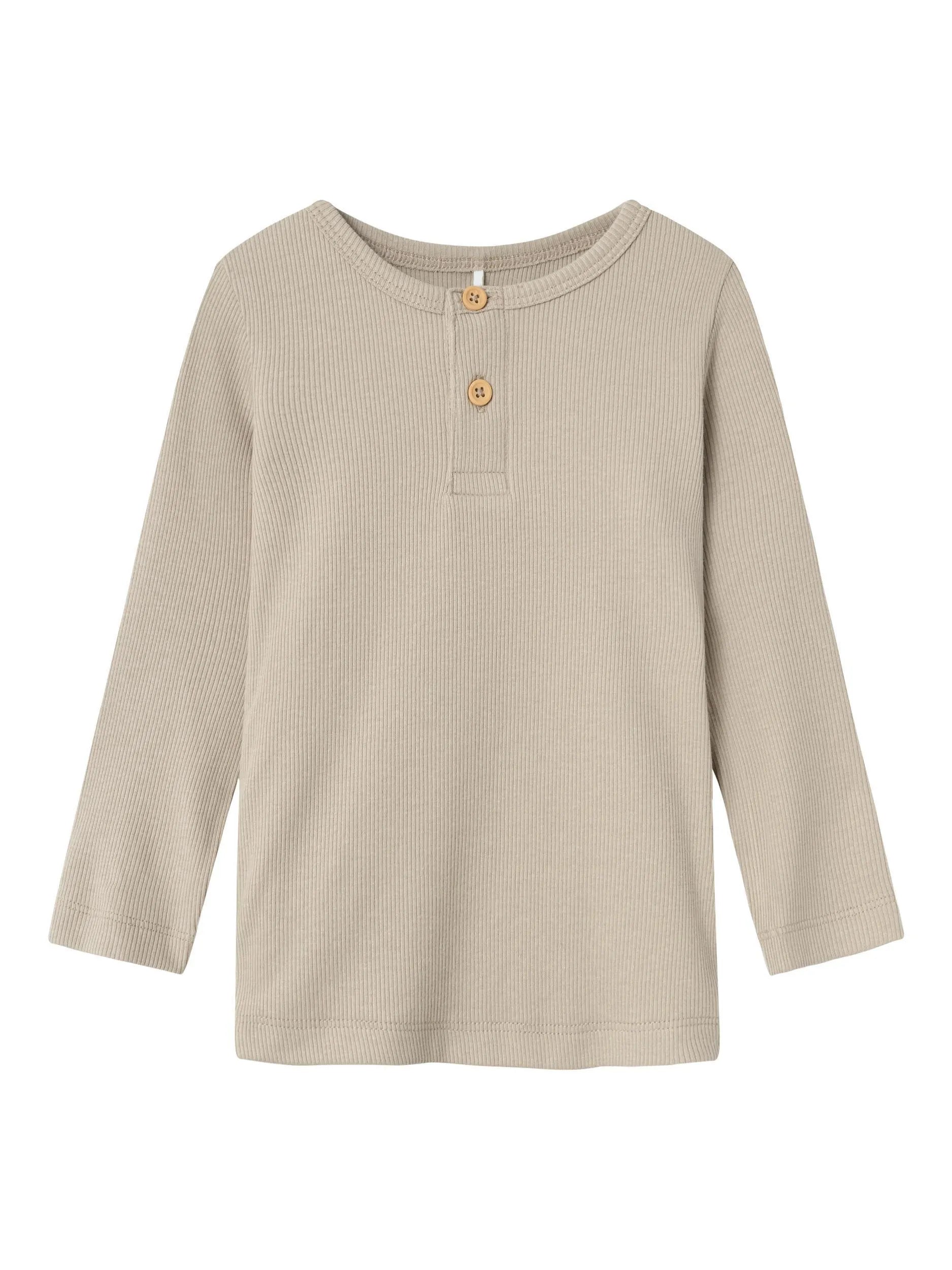 Geripptes Langarmshirt mit Henleykragen
