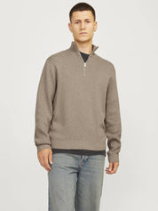 JPRBLAMILANO STITCH KNIT HALF ZIP S, Greige/Melange