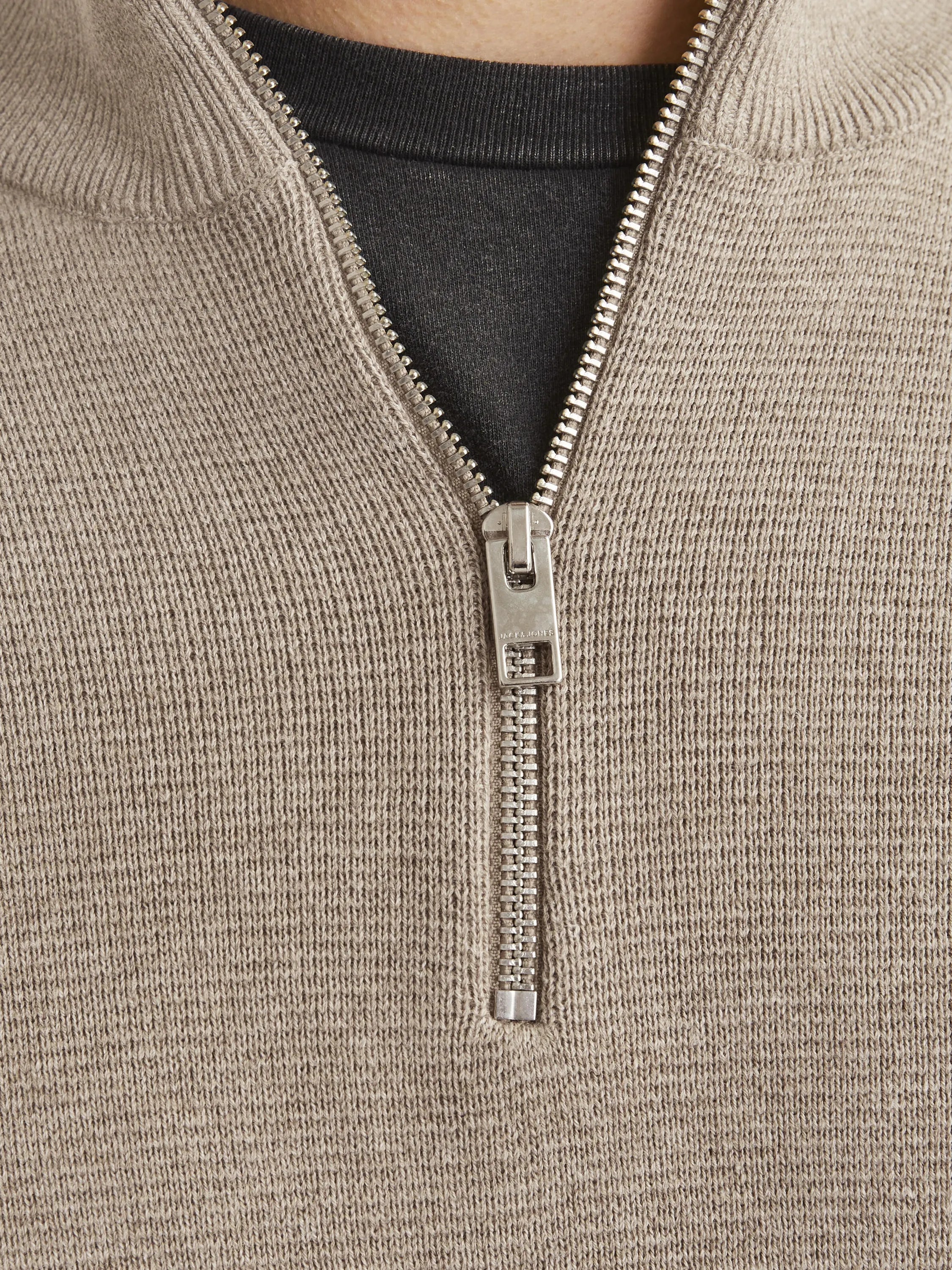 JPRBLAMILANO STITCH KNIT HALF ZIP S, Greige/Melange