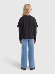 T-Shirt mit Spitzen-Ärmeln