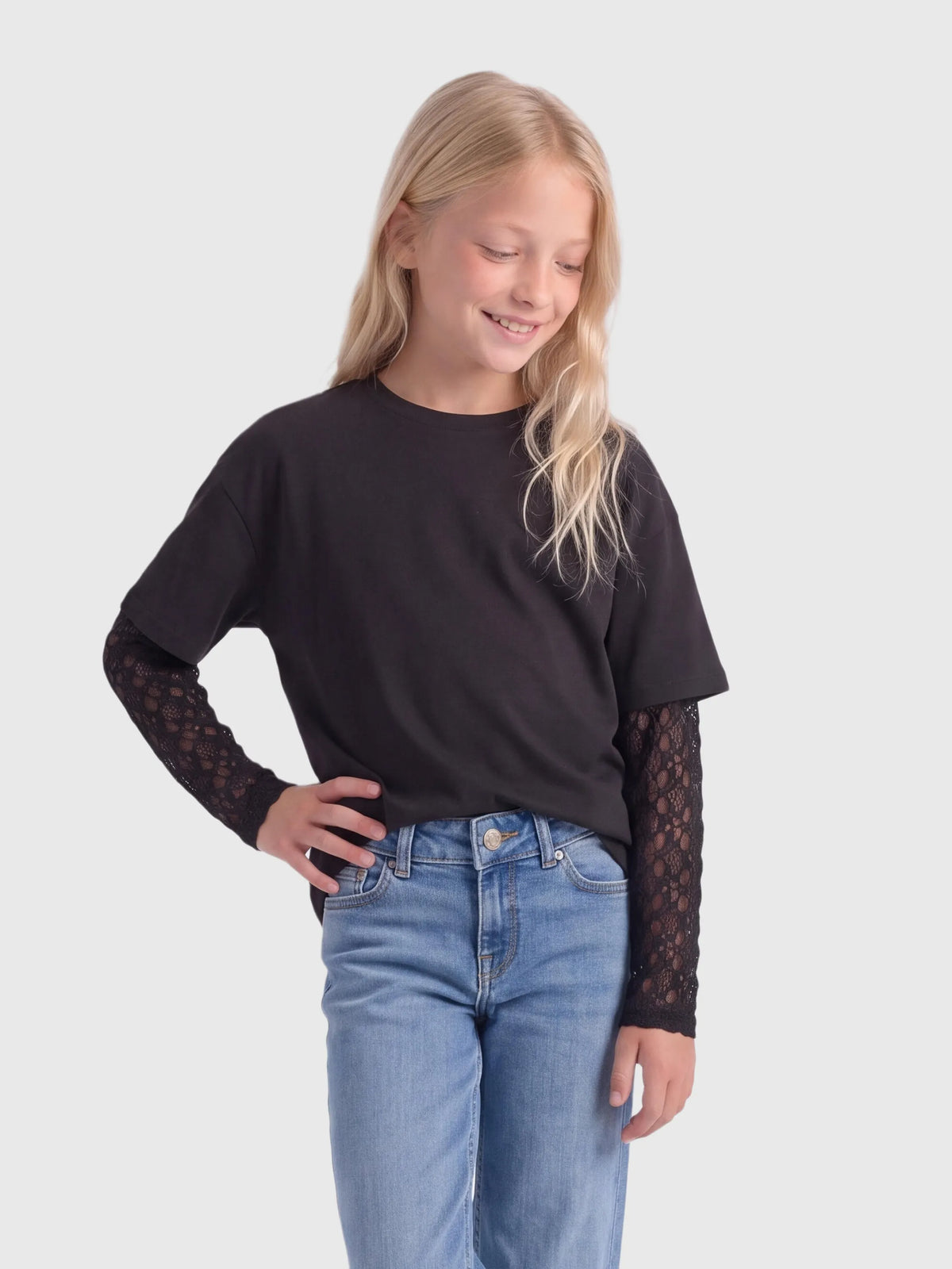 T-Shirt mit Spitzen-Ärmeln