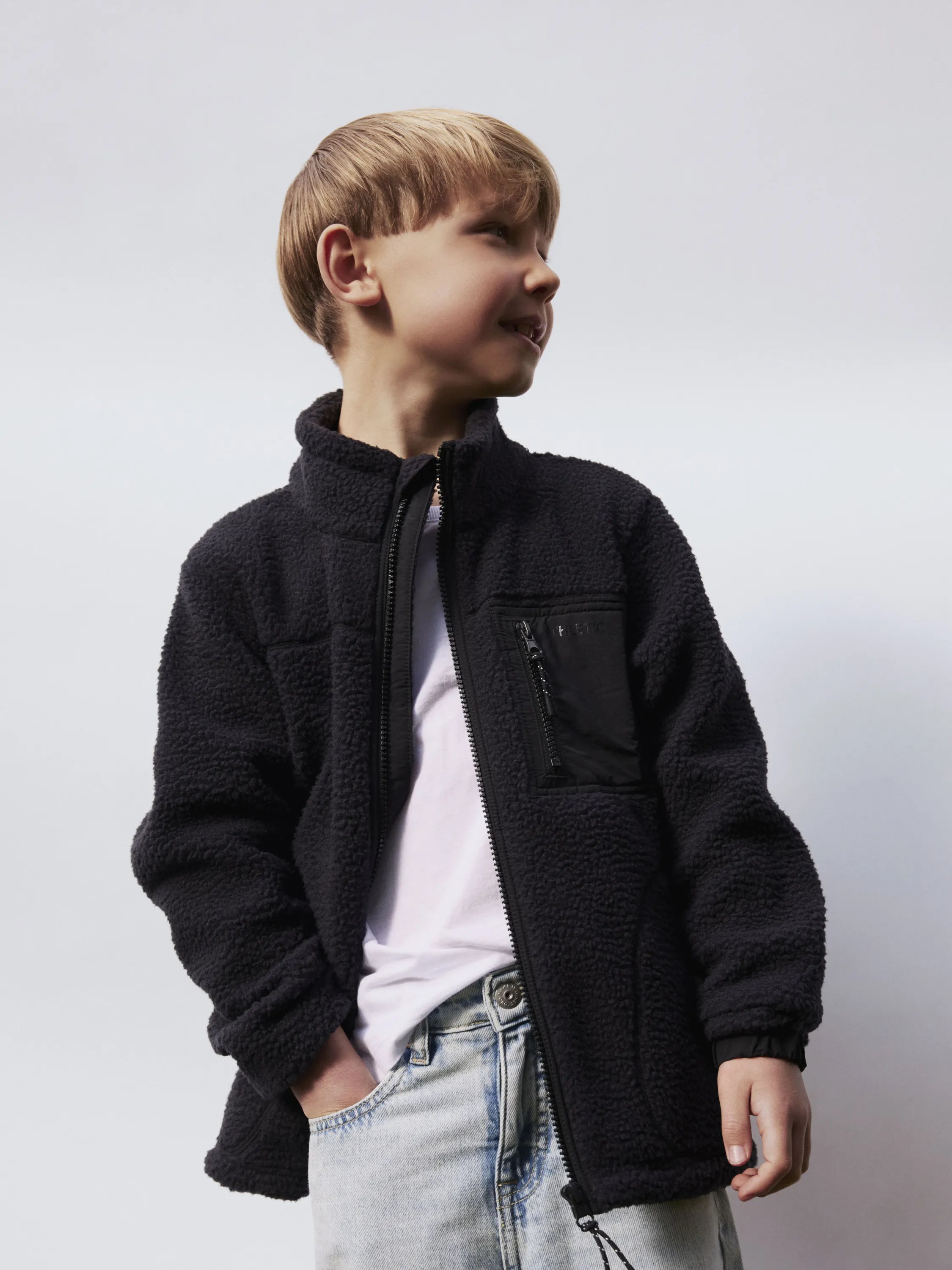 Übergangsjacke Teddy-Optik Stehkragen