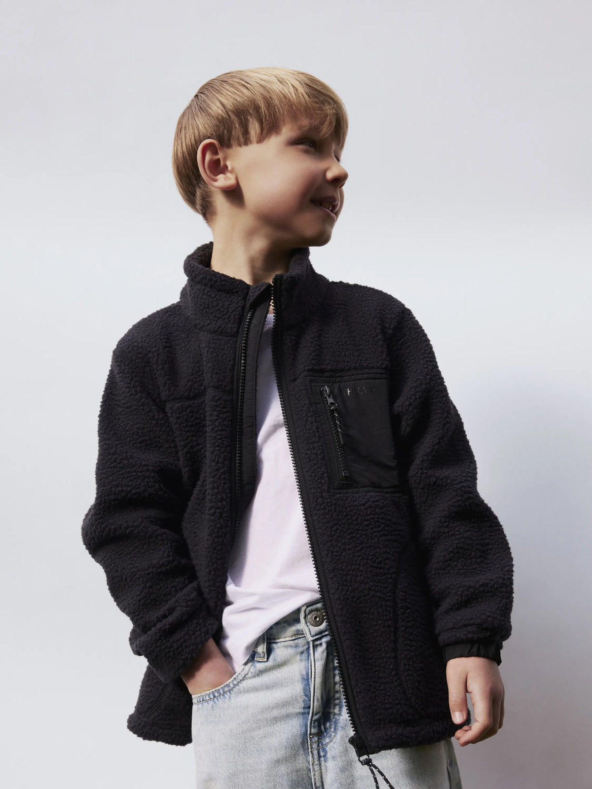 Übergangsjacke Teddy-Optik Stehkragen