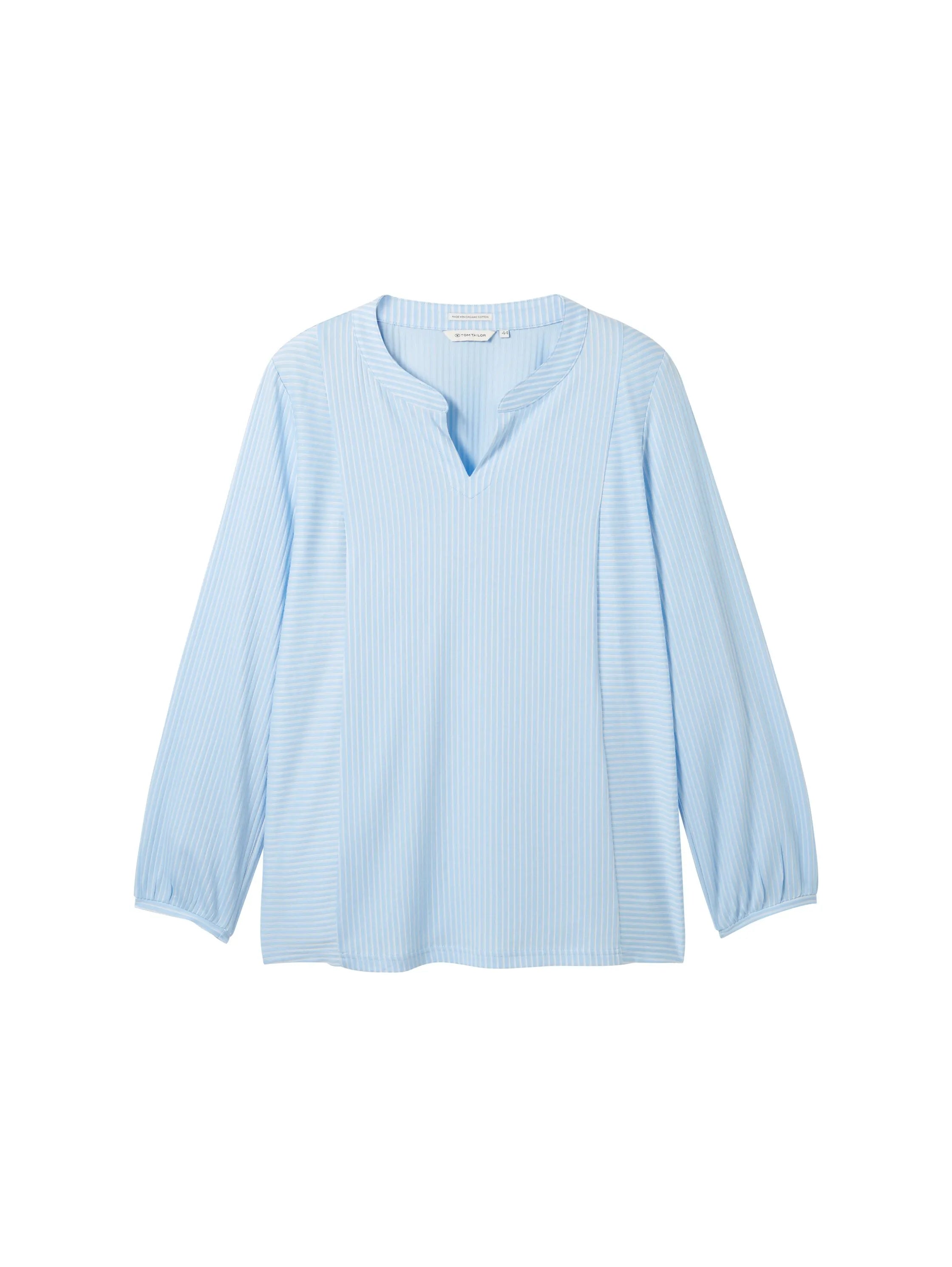 T-shirt blouse vertical stripe, blue white thin stripe 50