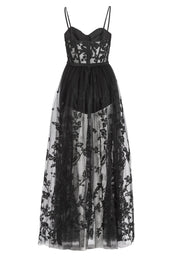 Tüllkleid Maxi mit semitransparentem Rock