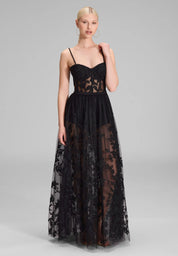 Tüllkleid Maxi mit semitransparentem Rock