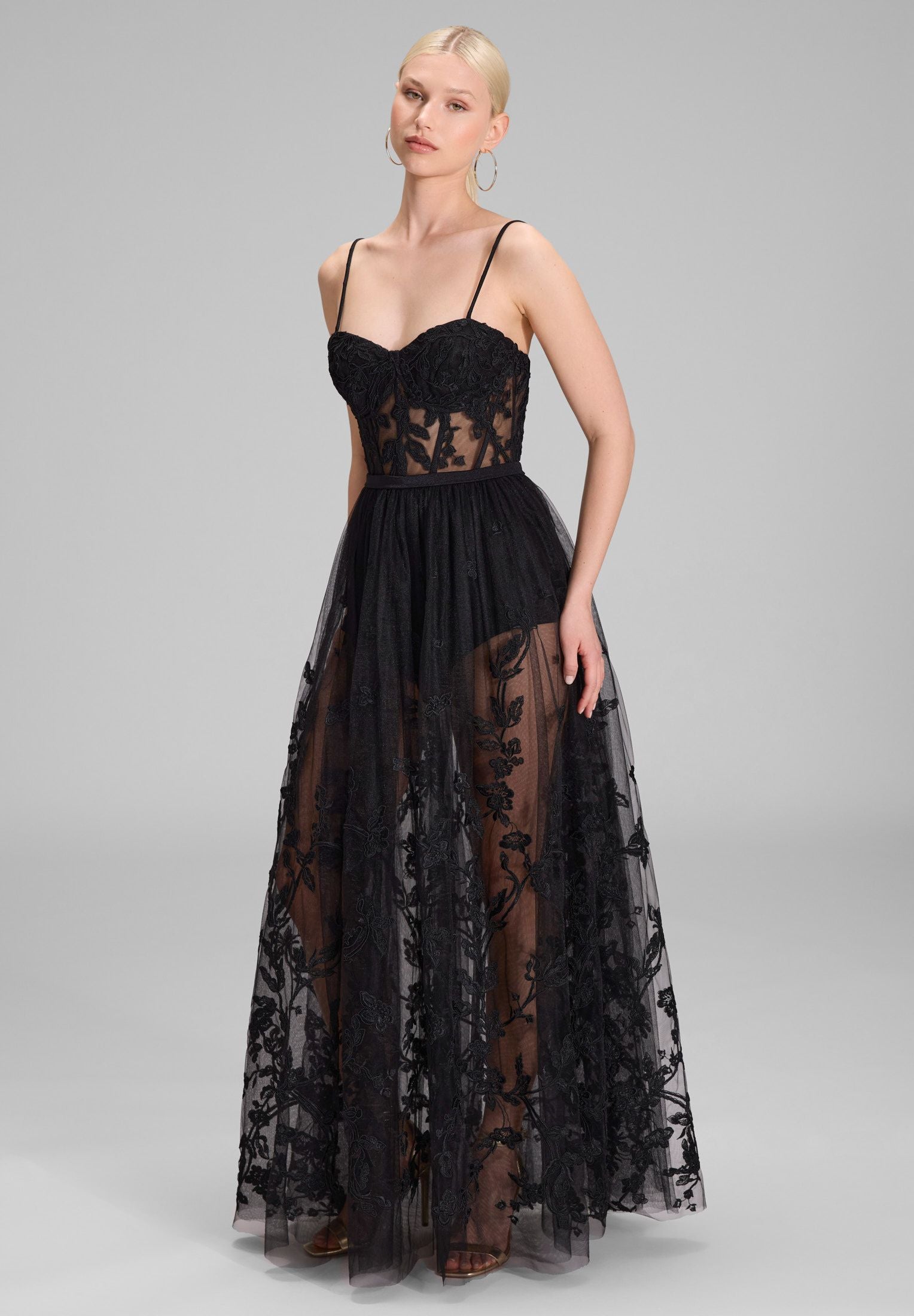 Tüllkleid Maxi mit semitransparentem Rock