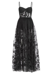 Tüllkleid Maxi mit semitransparentem Rock