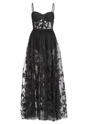 Tüllkleid Maxi mit semitransparentem Rock