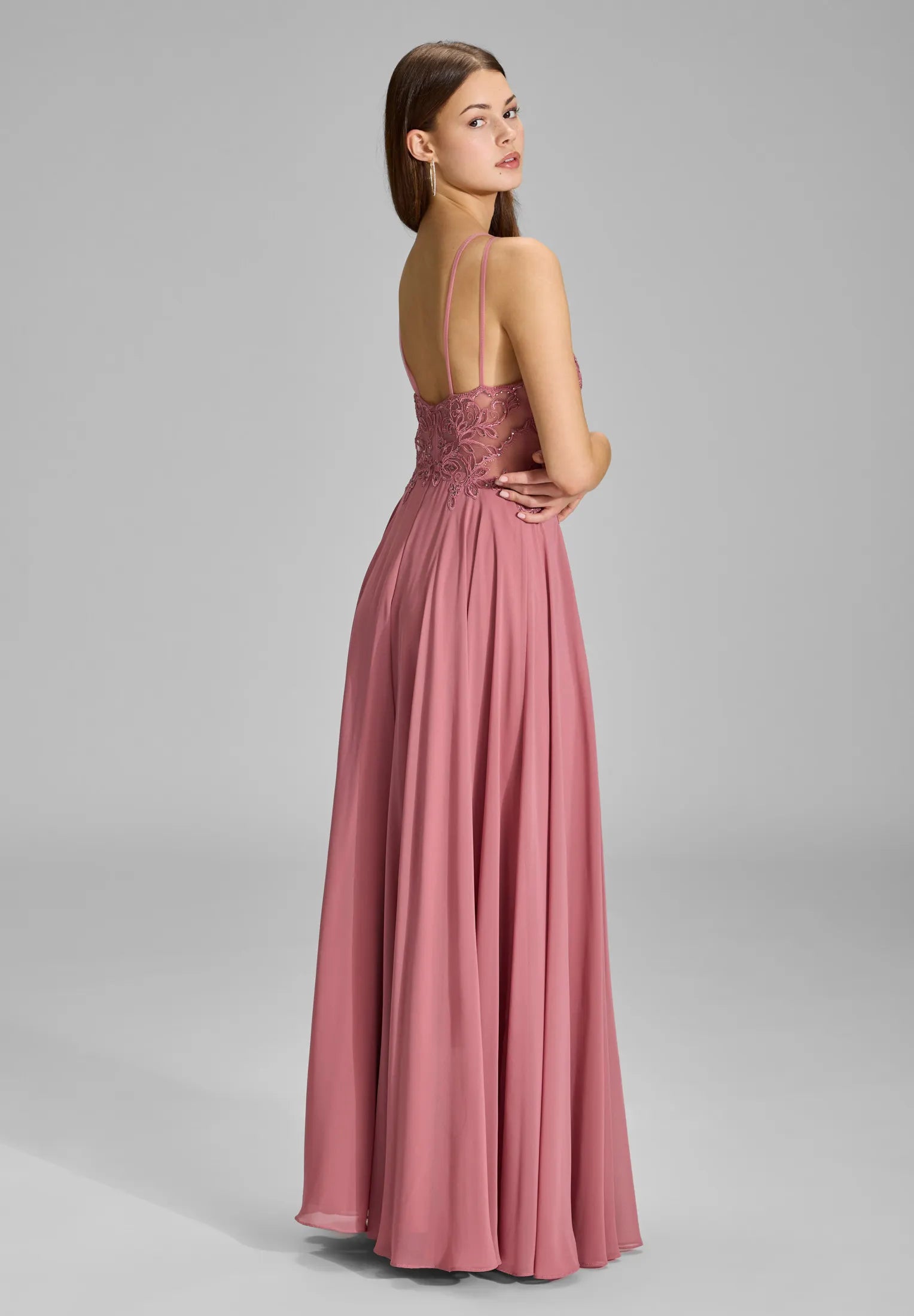 Abendkleid Maxi mit Stickerei und Chiffonrock