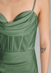 Satinkleid Maxi  mit Drapierung und Beinschlitz