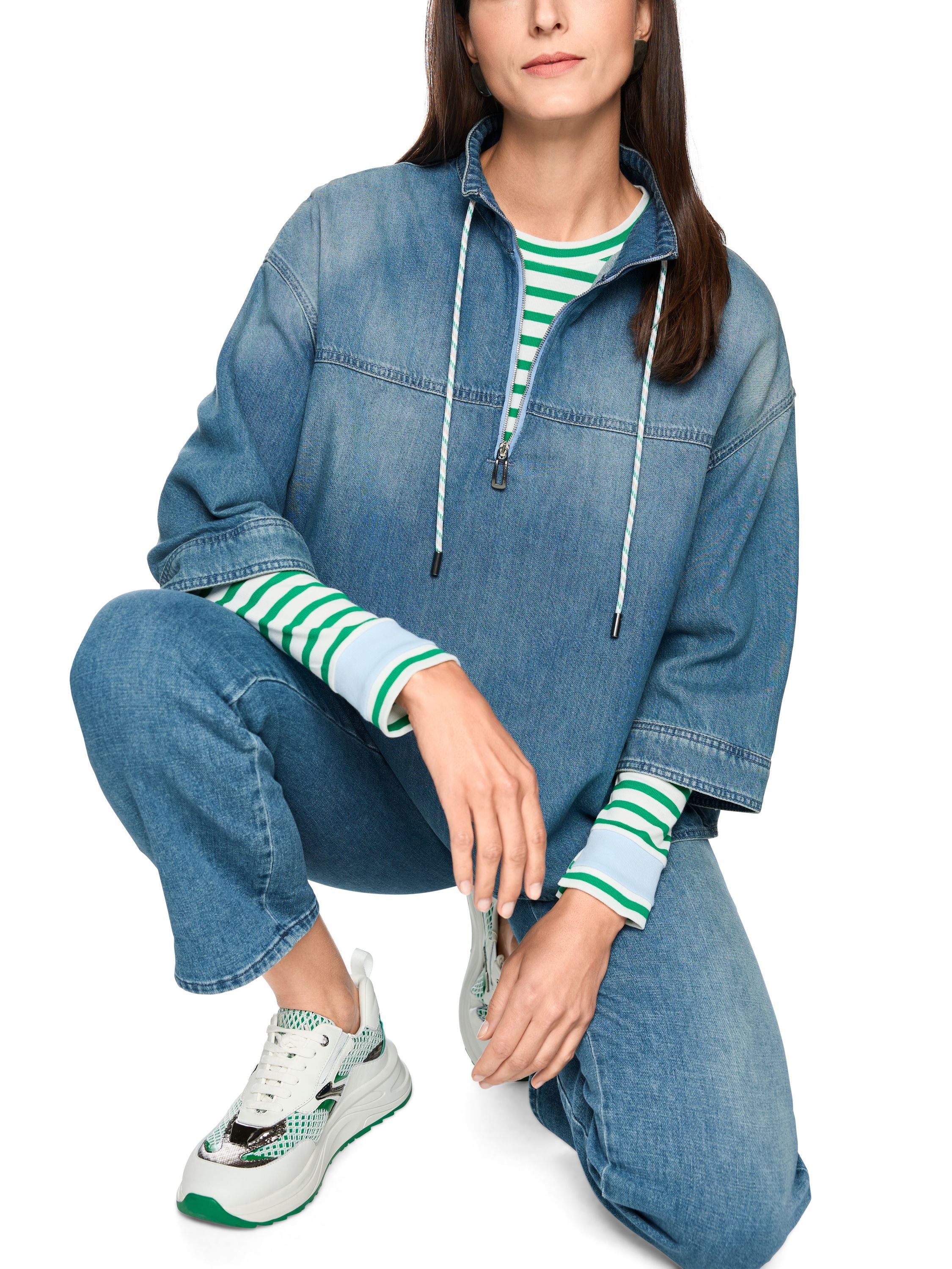 Jeansbluse mit Stehkragen