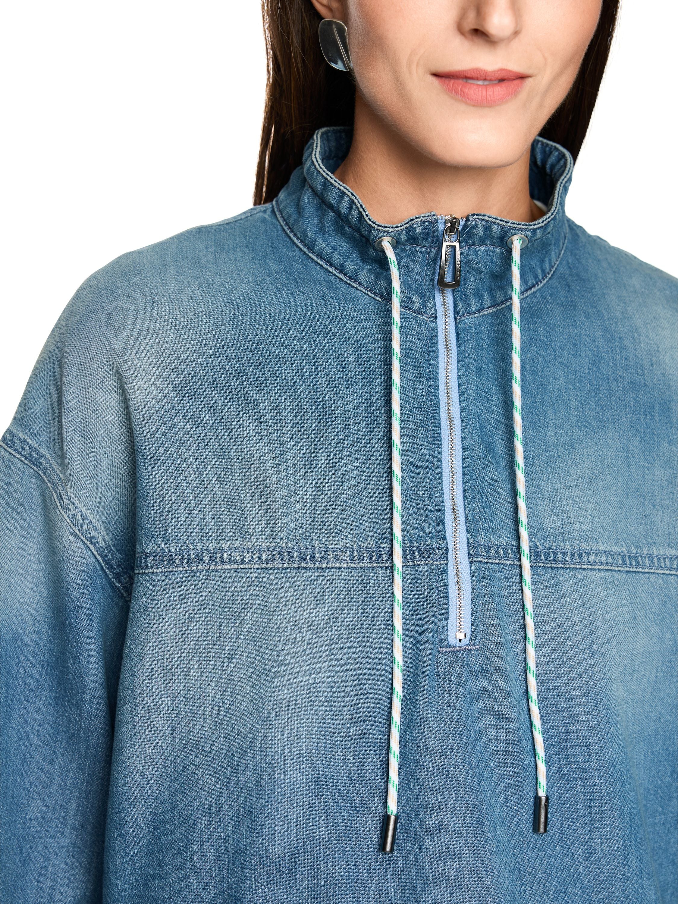 Jeansbluse mit Stehkragen