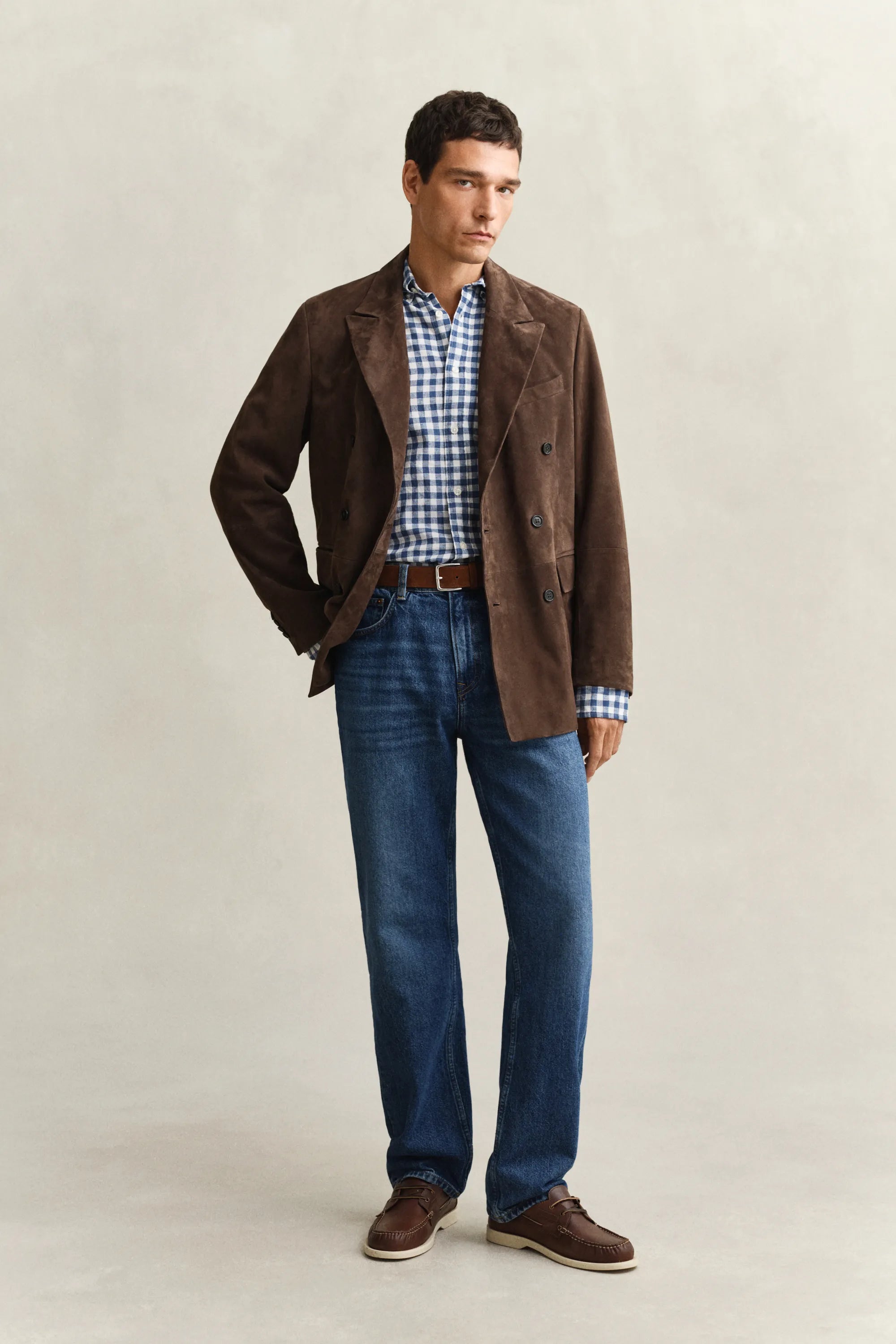 Gingham-Hemd Regular Fit aus Leinenmix