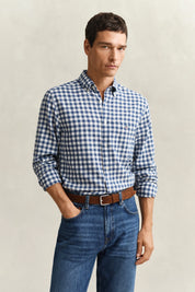 Gingham-Hemd Regular Fit aus Leinenmix