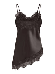 Satin-Top mit Spitzen Detail