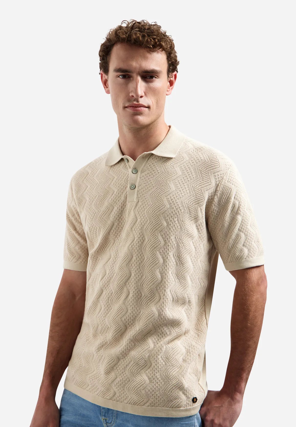 Strick-Poloshirt aus Baumwollmix