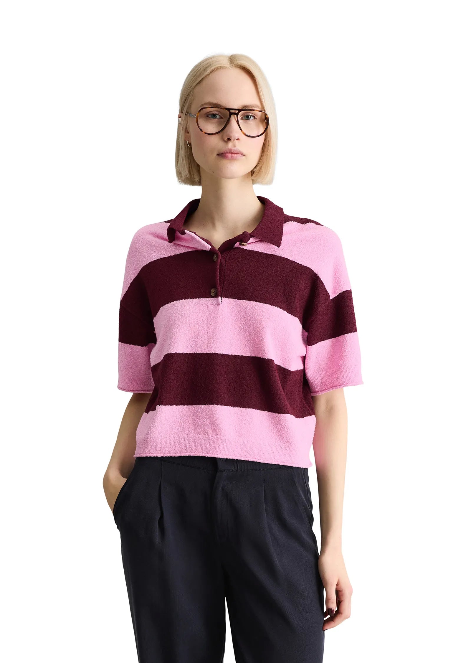 Strick-Poloshirt aus Baumwollmix