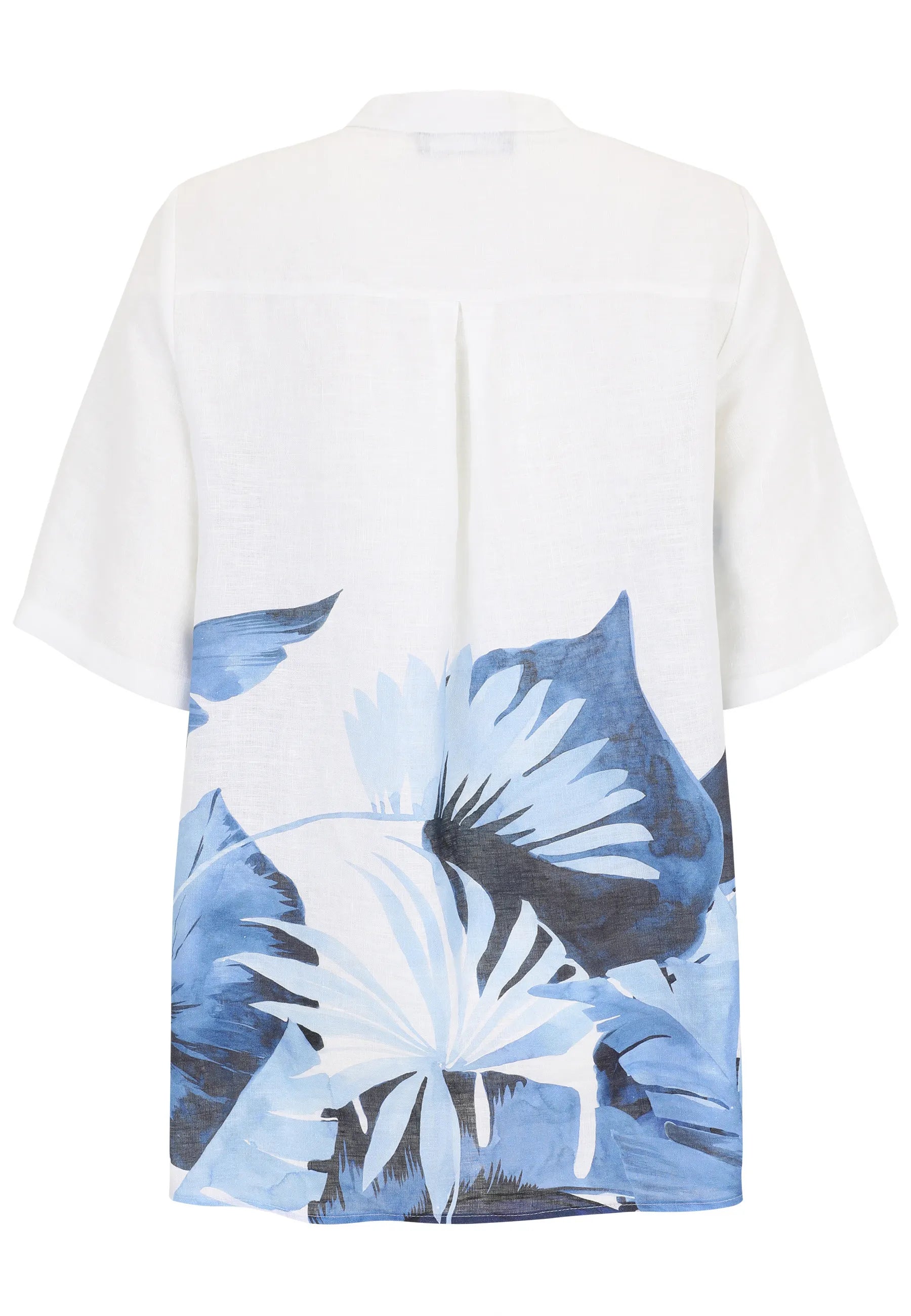 Leinenbluse mit Palmwedel-Bordürenprin