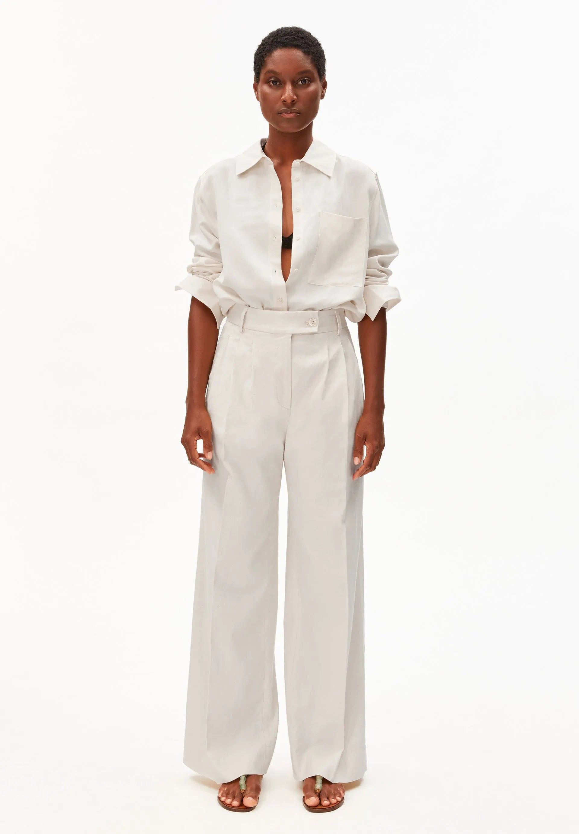 Hose aus Leinenmix Wide Leg