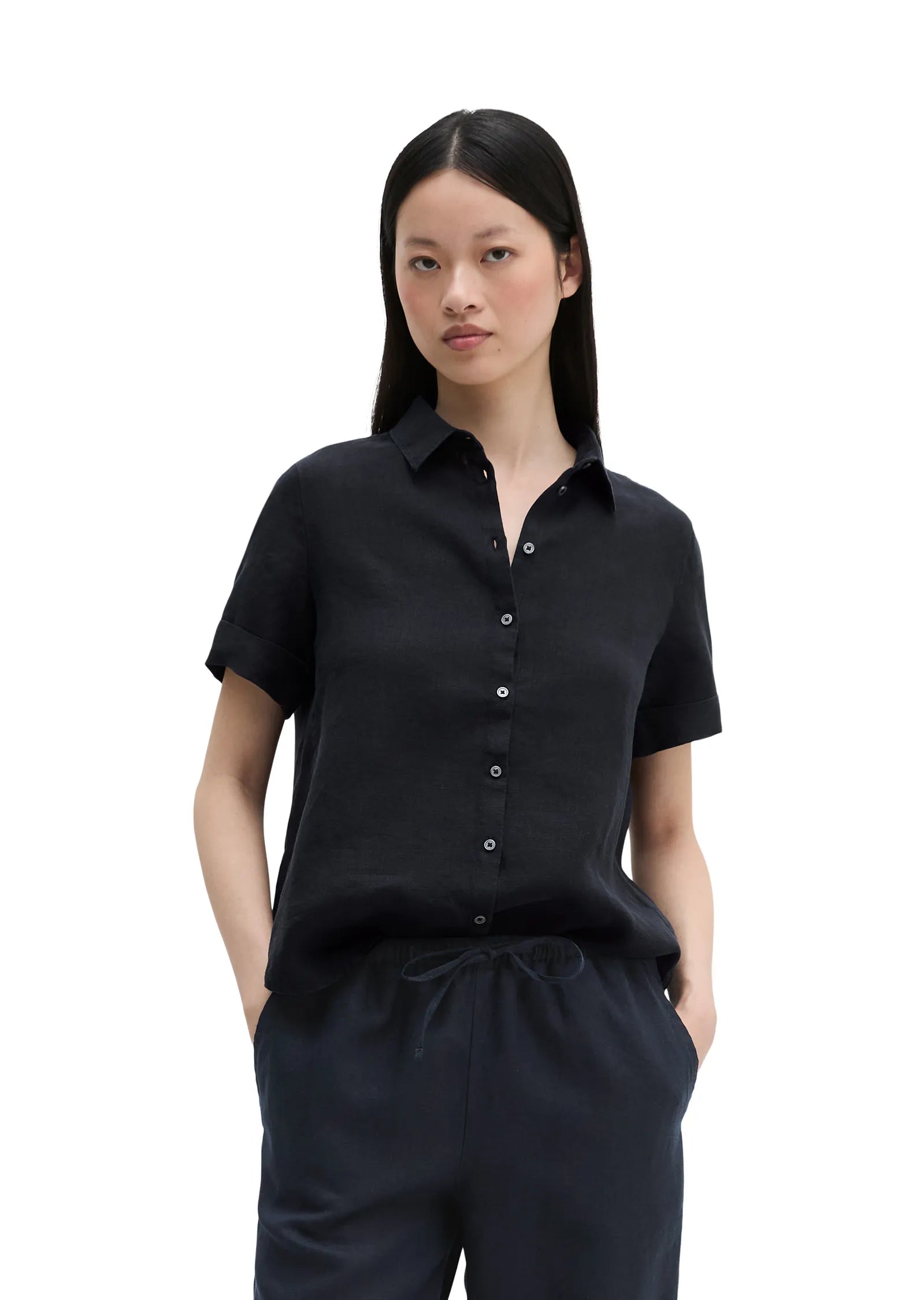 Kurzarm-Leinenbluse Regular Fit