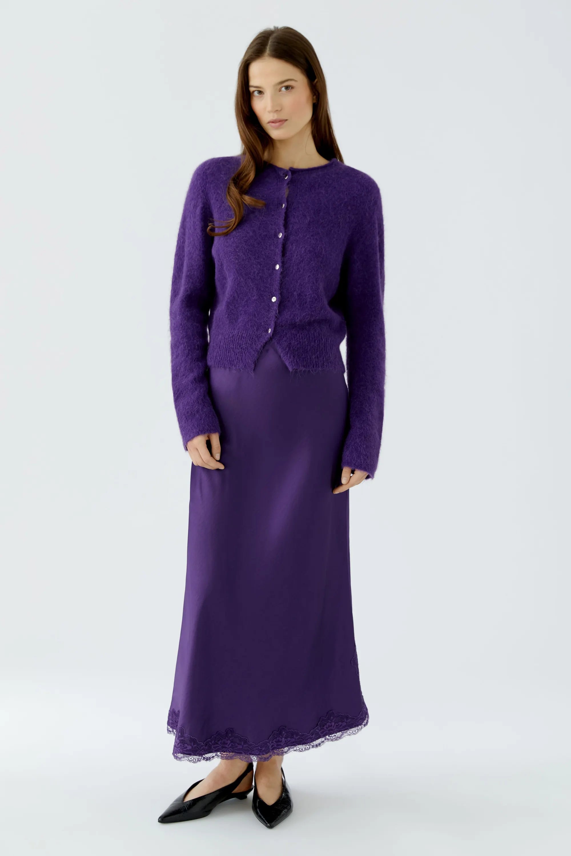 Satinrock Maxi mit Spitze