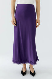 Satinrock Maxi mit Spitze