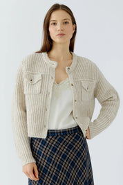 Strickjacke mit abknöpfbarem Kunstfellkragen