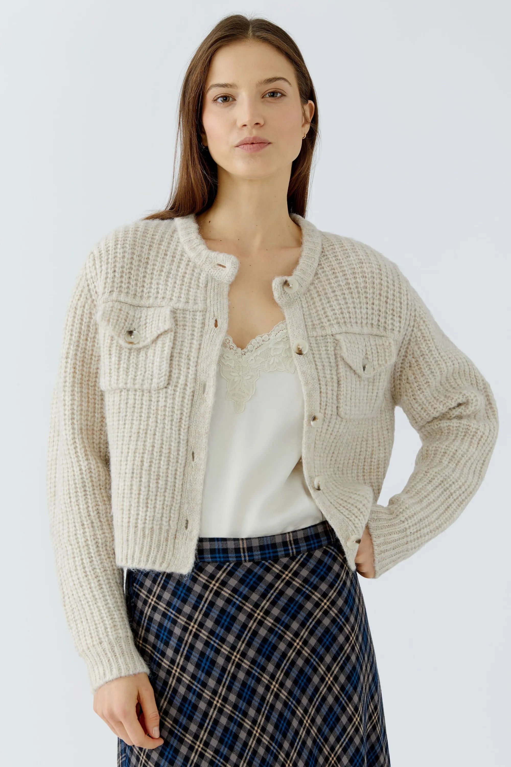 Strickjacke mit Kunstfellkragen