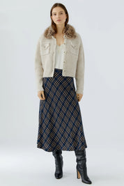 Strickjacke mit abknöpfbarem Kunstfellkragen