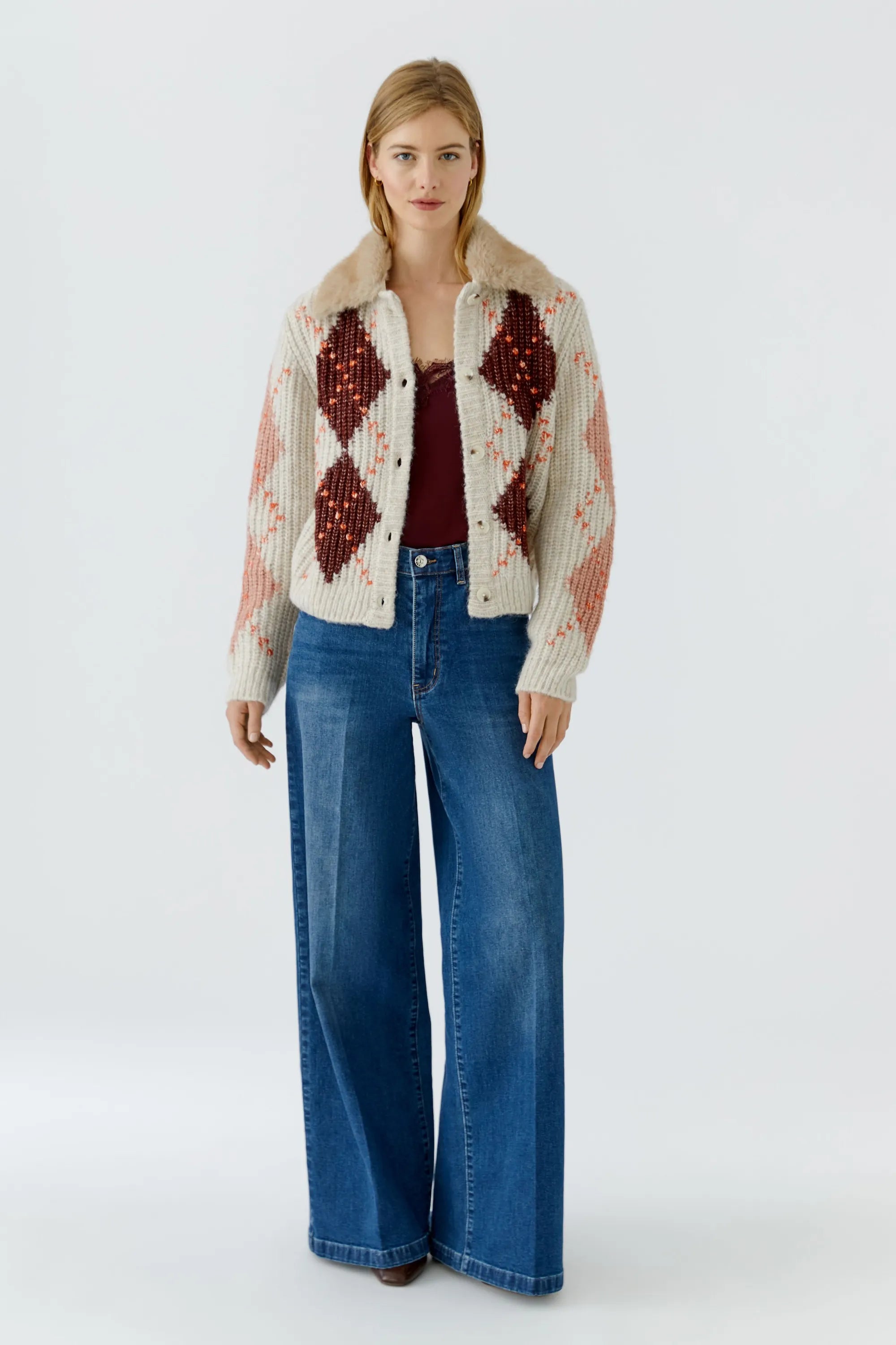 Strickjacke mit Rautenmuster