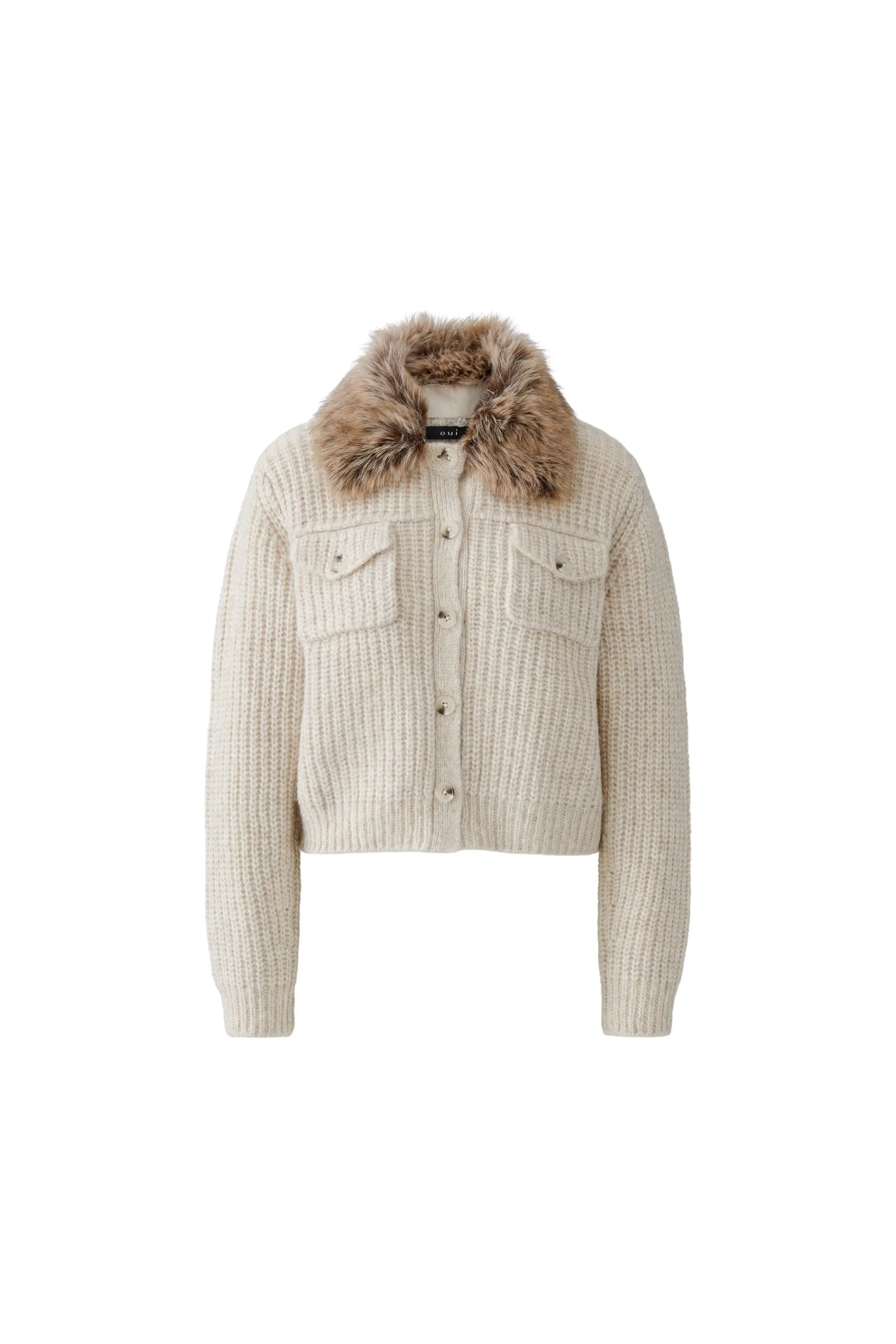 Strickjacke mit Kunstfellkragen