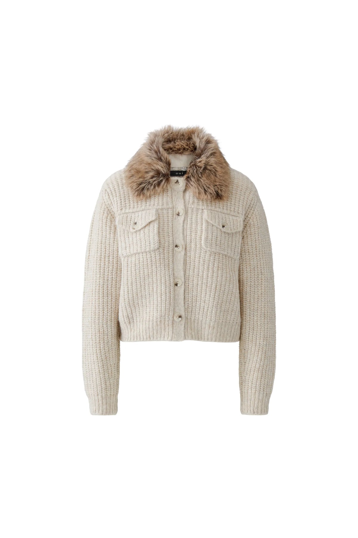 Strickjacke mit Kunstfellkragen