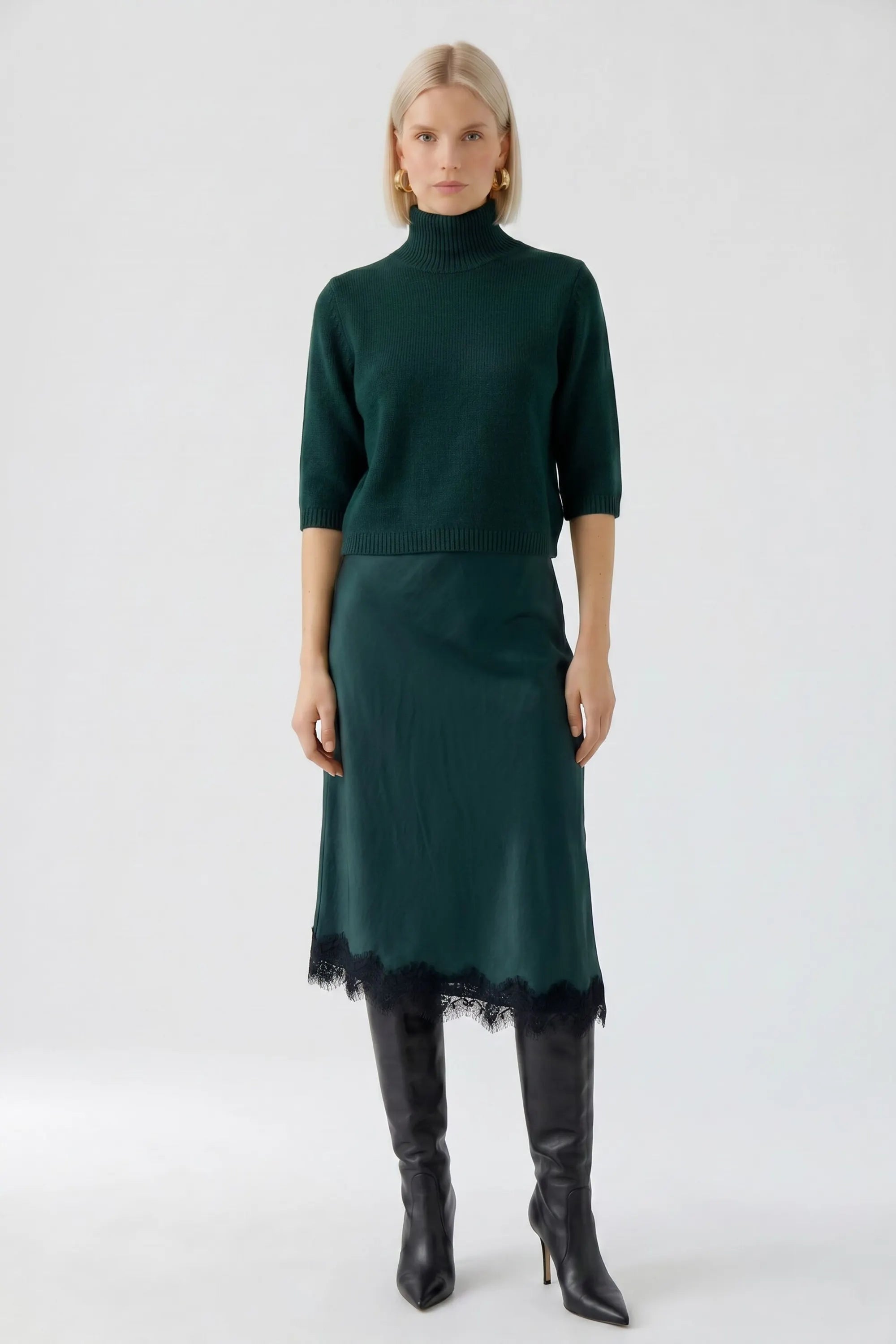 Satinrock Midi mit Spitze