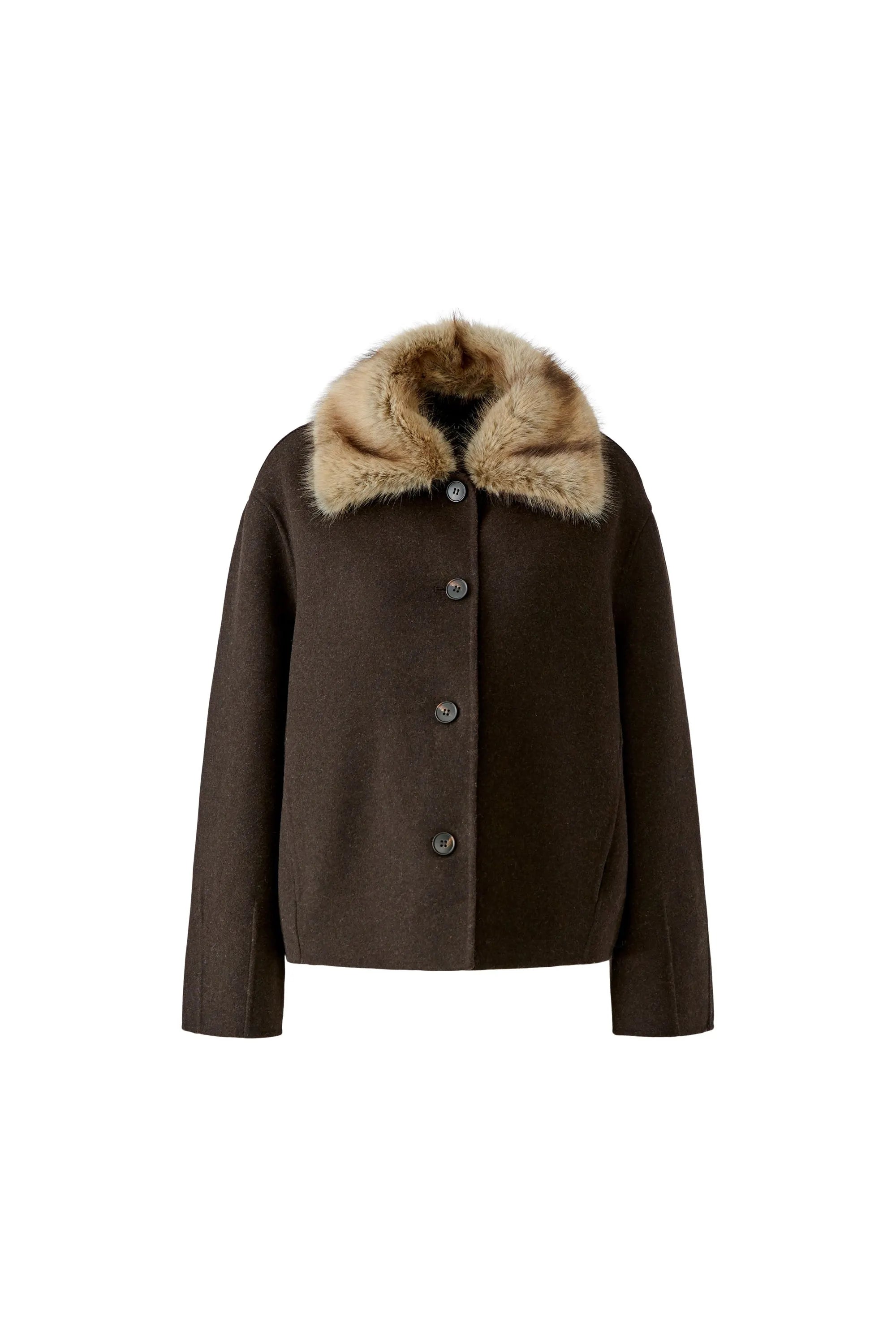 Wolljacke mit Kunstfellkragen