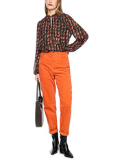 Bluse mit abstraktem Hahnentrittmuster