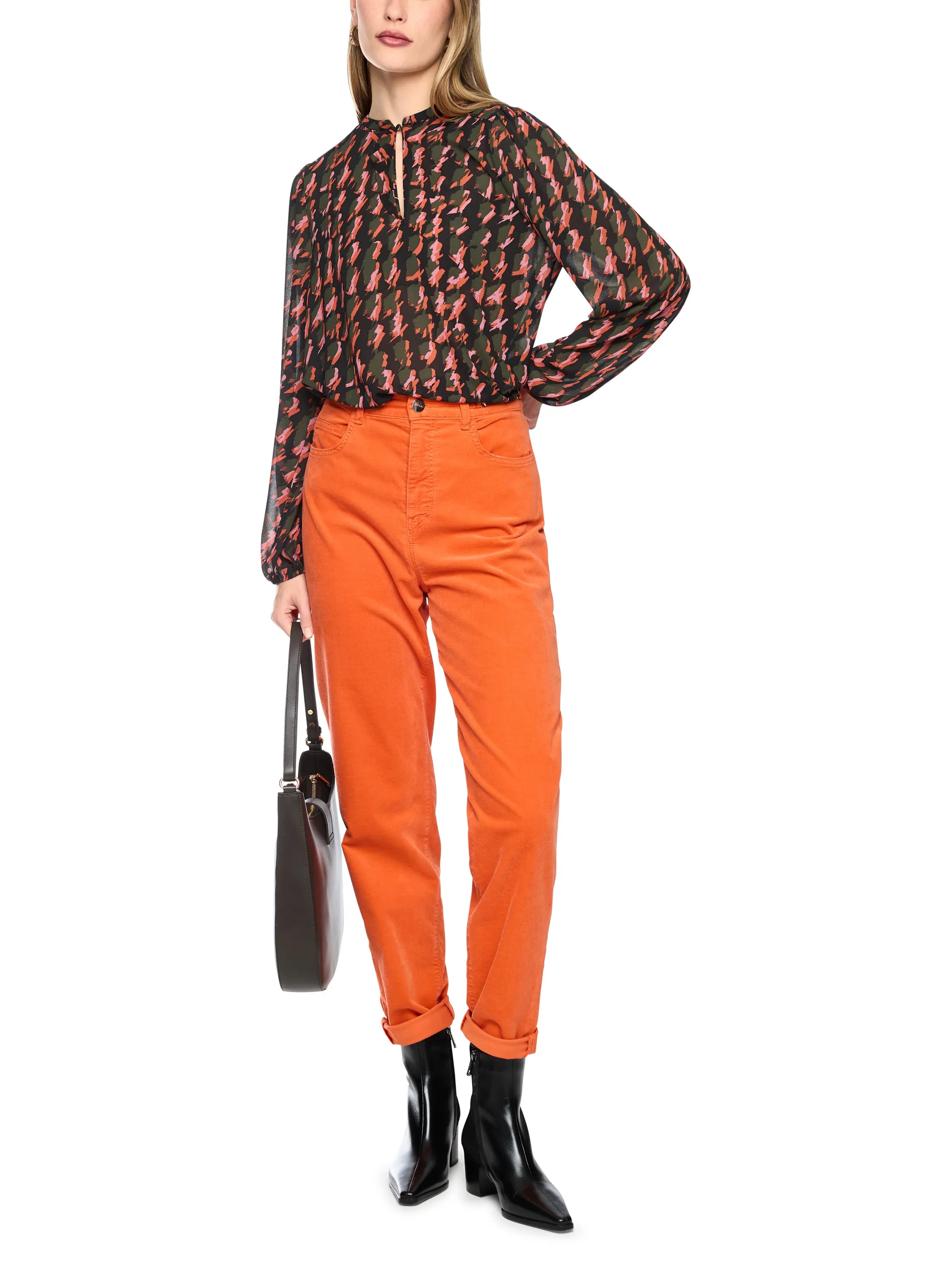 Bluse mit abstraktem Hahnentrittmuster