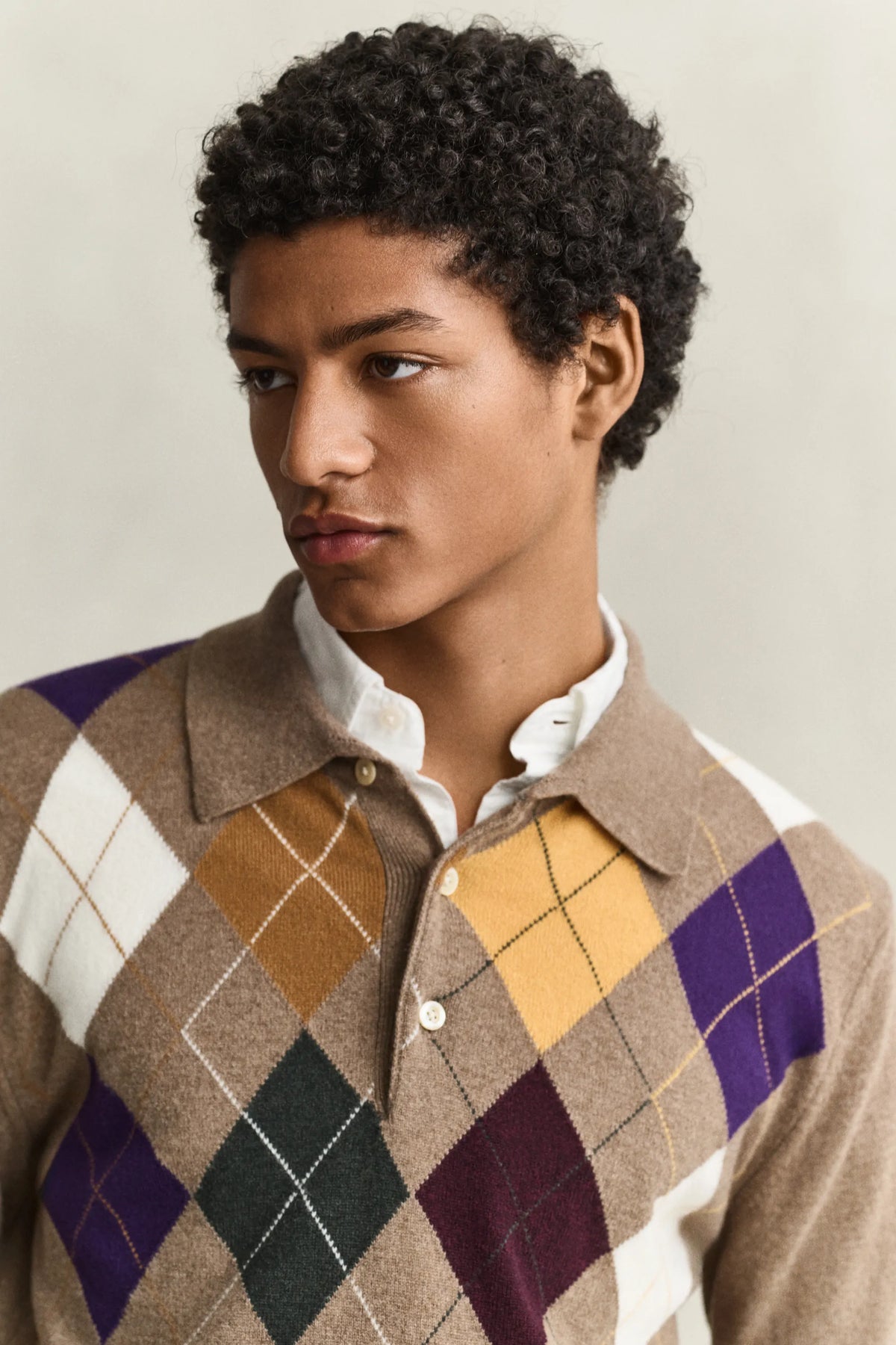 Argyle-Stickpullover aus Wolle