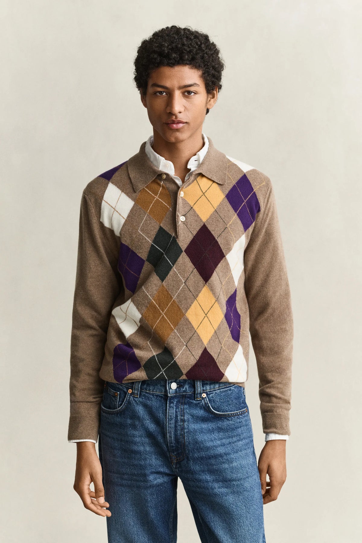 Argyle-Stickpullover aus Wolle