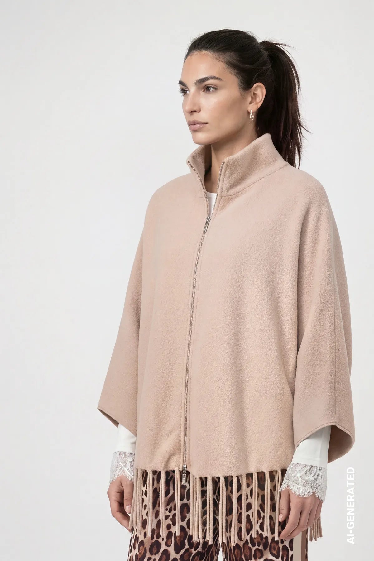 Strickcape mit Fransen