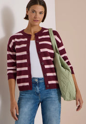 Strick-Cardigan mit Rundhals und Streifen