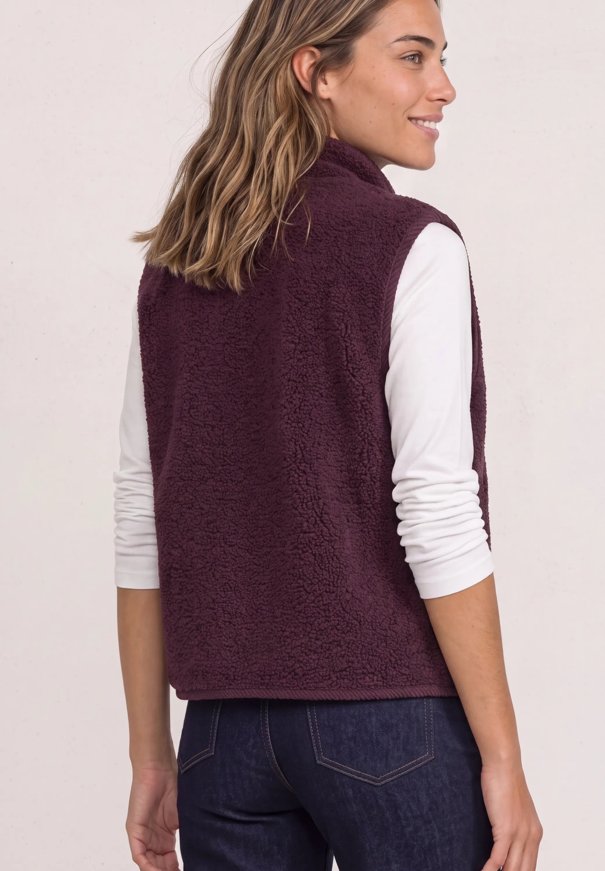 Teddy-Weste mit Zipper und Corddetails