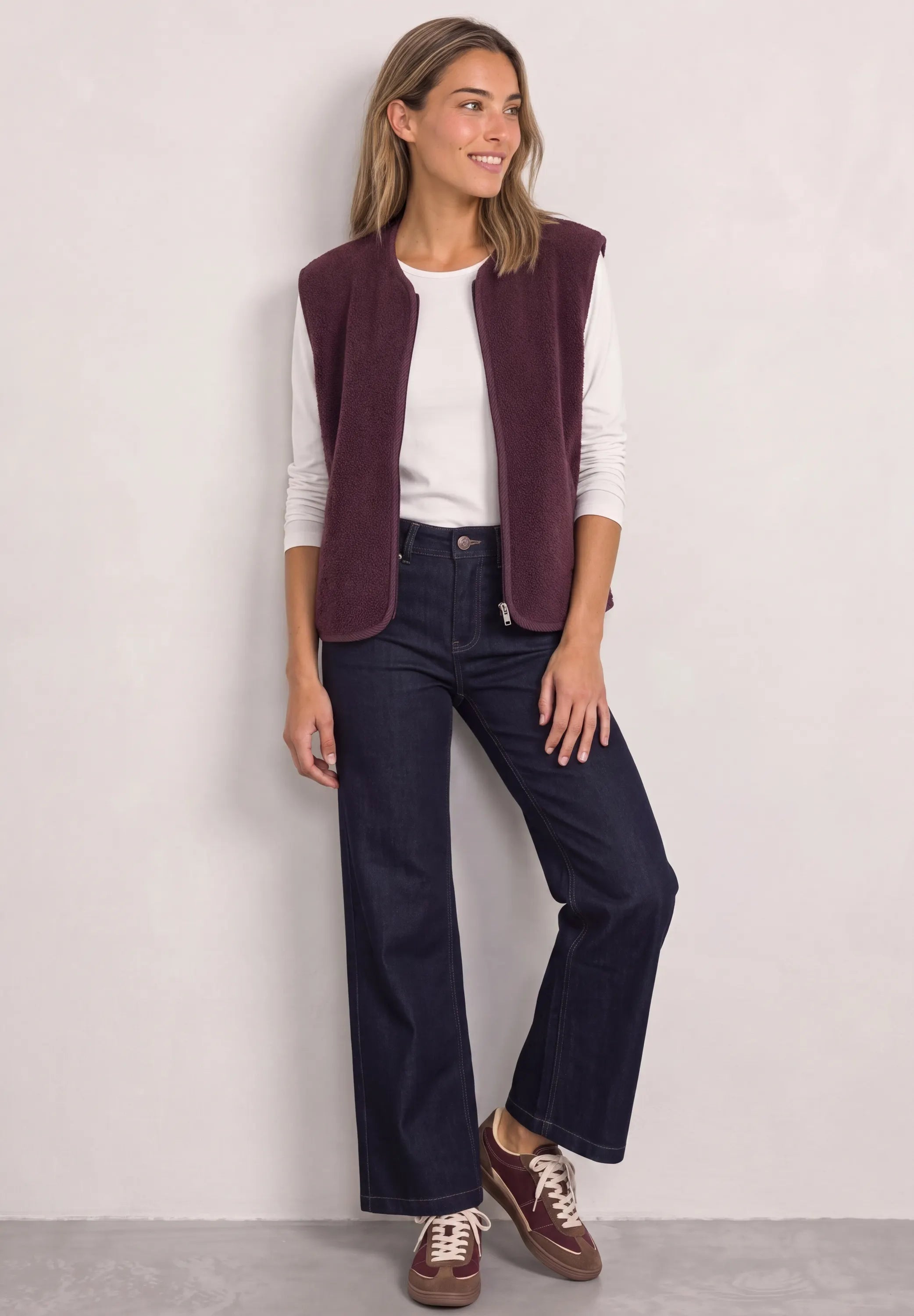 Teddy-Weste mit Zipper und Corddetails